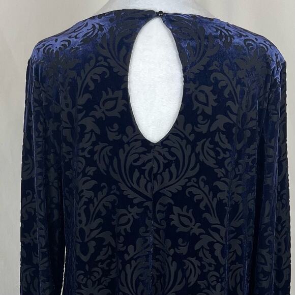 Beige by eci Midnight Blue Sheer Burnout Velvet Party Event Dress Size L - Picture 6 of 14